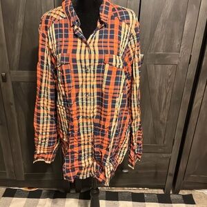 Plaid Button Down Shirt - Orange and Blue